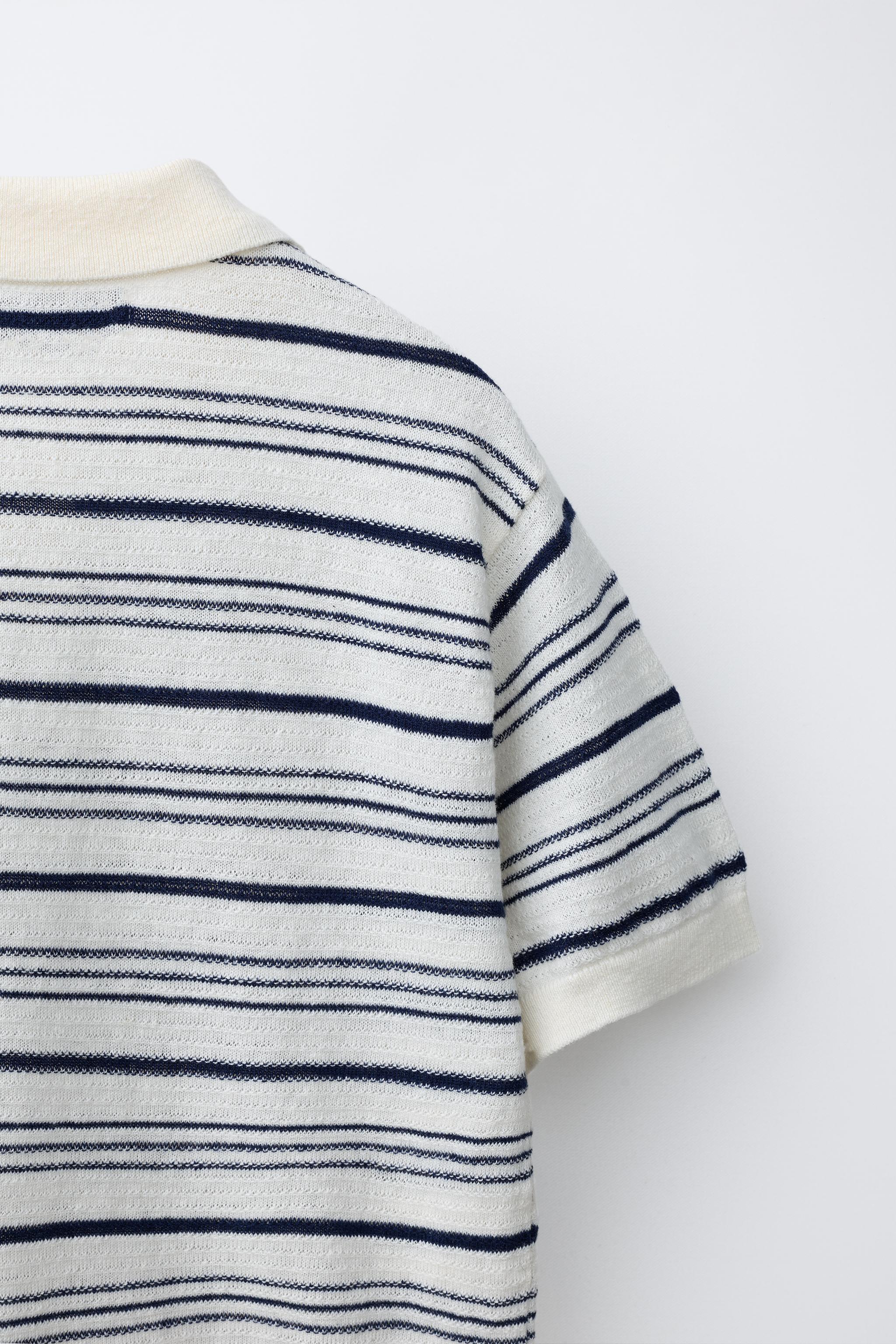 STRIPED COTTON LINEN BLEND POLO